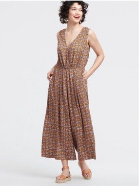 World Market Bumble Bee Jumpsuit L/XL Mustard Yellow Wide Leg Boho Cottagecore